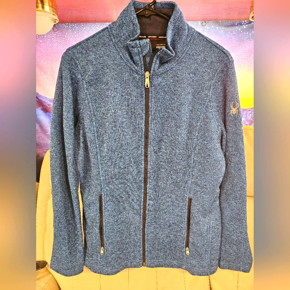Spyder L Blue Winter Sweater, zipper pockets, like new.